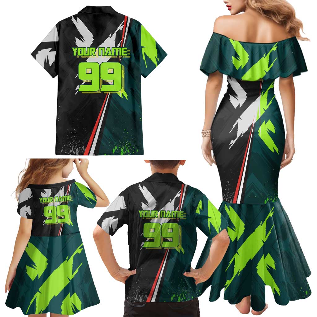 Personalized Kokichi Muta Jujutsu Kaisen Family Matching Mermaid Dress and Hawaiian Shirt Anime Soccer Theme Red Uniform Dynamic Kick Design