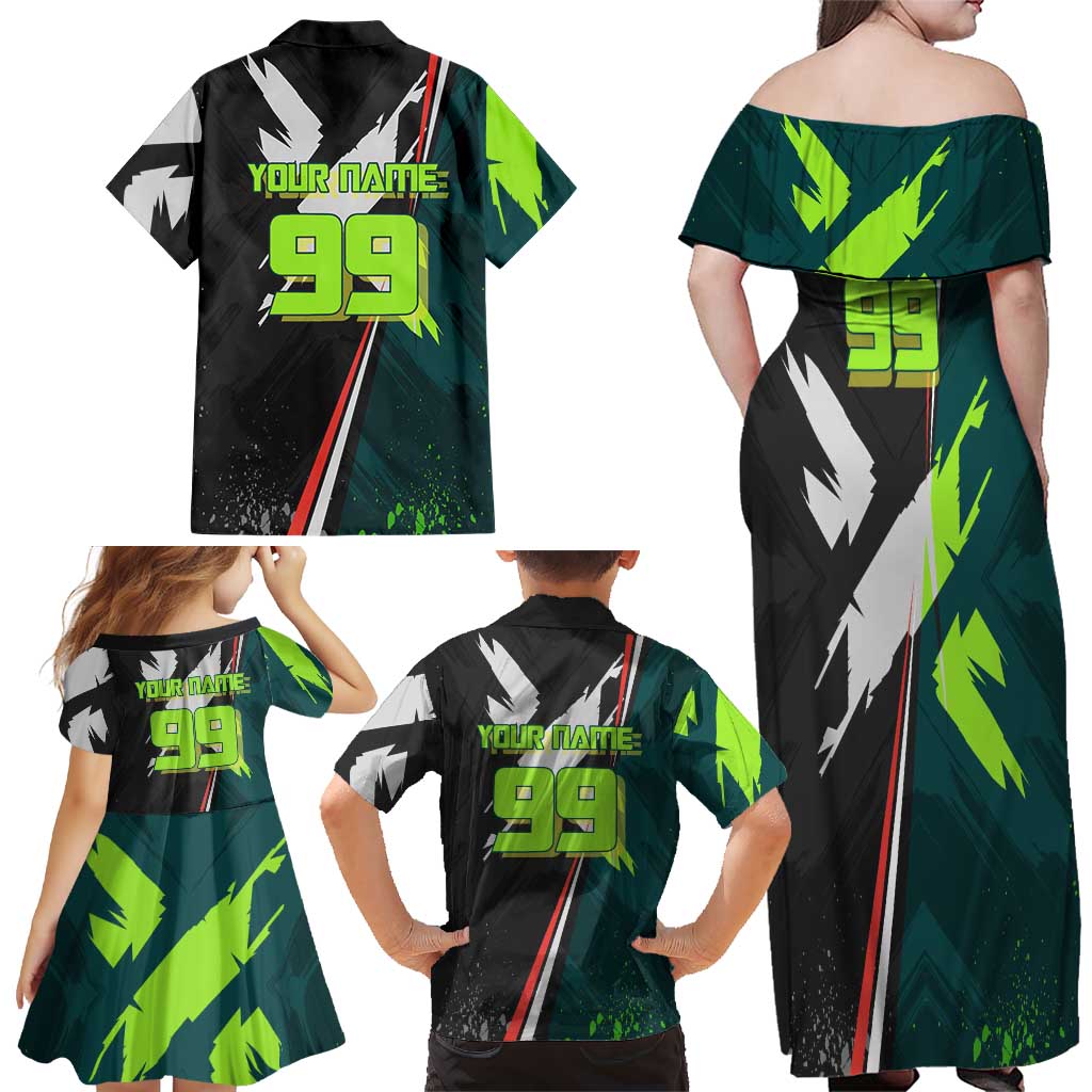 Personalized Kokichi Muta Jujutsu Kaisen Family Matching Off Shoulder Maxi Dress and Hawaiian Shirt Anime Soccer Theme Red Uniform Dynamic Kick Design
