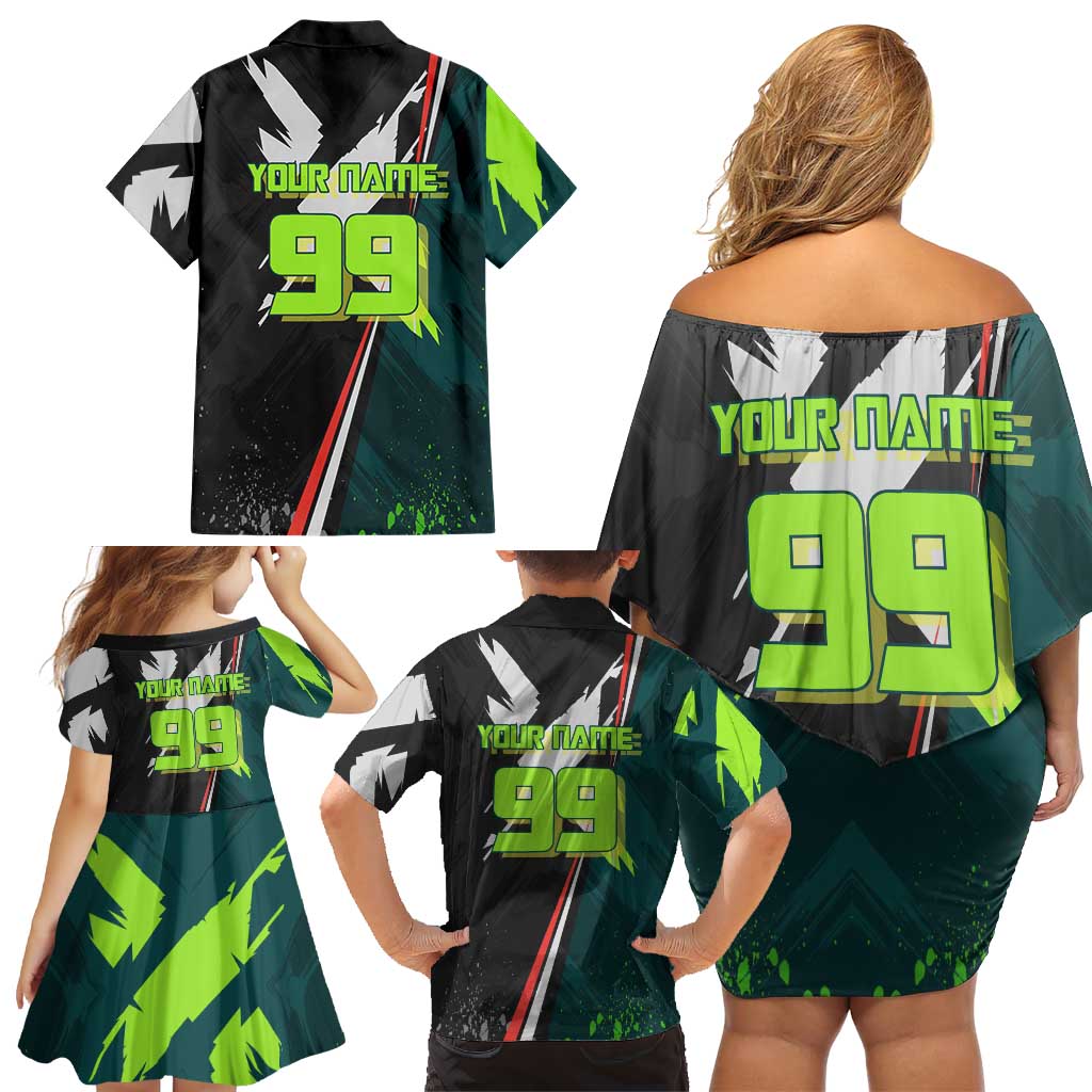 Personalized Kokichi Muta Jujutsu Kaisen Family Matching Off Shoulder Short Dress and Hawaiian Shirt Anime Soccer Theme Red Uniform Dynamic Kick Design