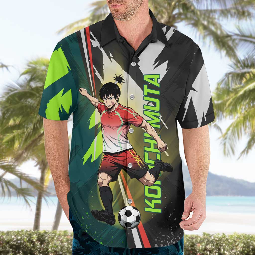 Personalized Kokichi Muta Jujutsu Kaisen Hawaiian Shirt Anime Soccer Theme Red Uniform Dynamic Kick Design