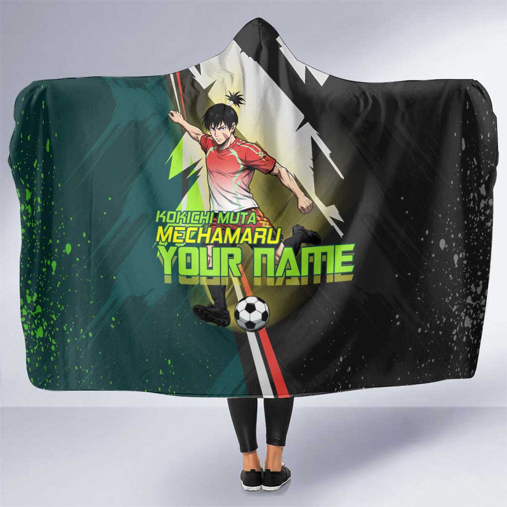 Personalized Kokichi Muta Jujutsu Kaisen Hooded Blanket Anime Soccer Theme Red Uniform Dynamic Kick Design