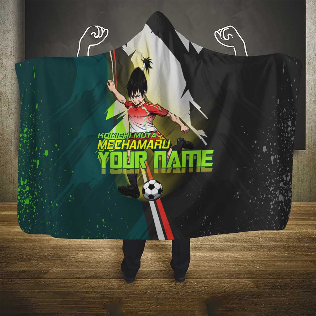 Personalized Kokichi Muta Jujutsu Kaisen Hooded Blanket Anime Soccer Theme Red Uniform Dynamic Kick Design