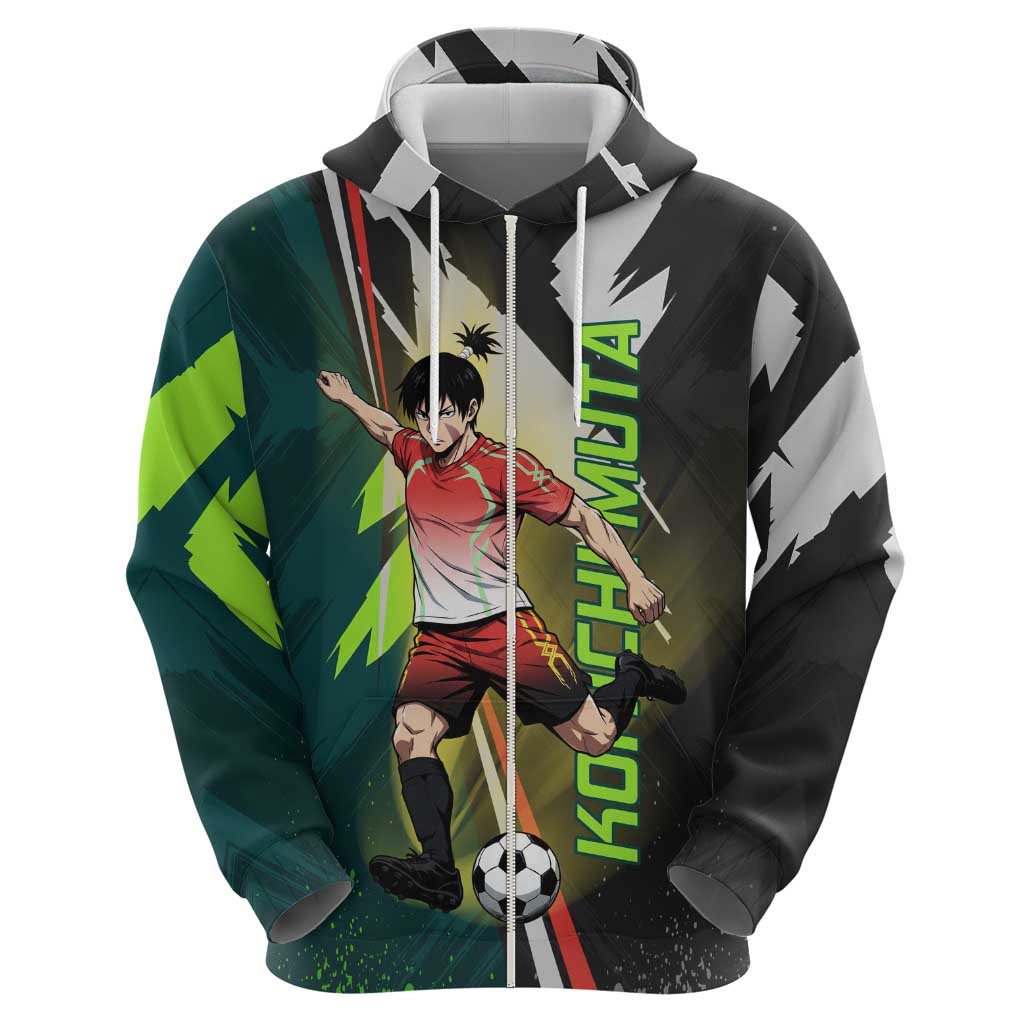 Personalized Kokichi Muta Jujutsu Kaisen Hoodie Anime Soccer Theme Red Uniform Dynamic Kick Design