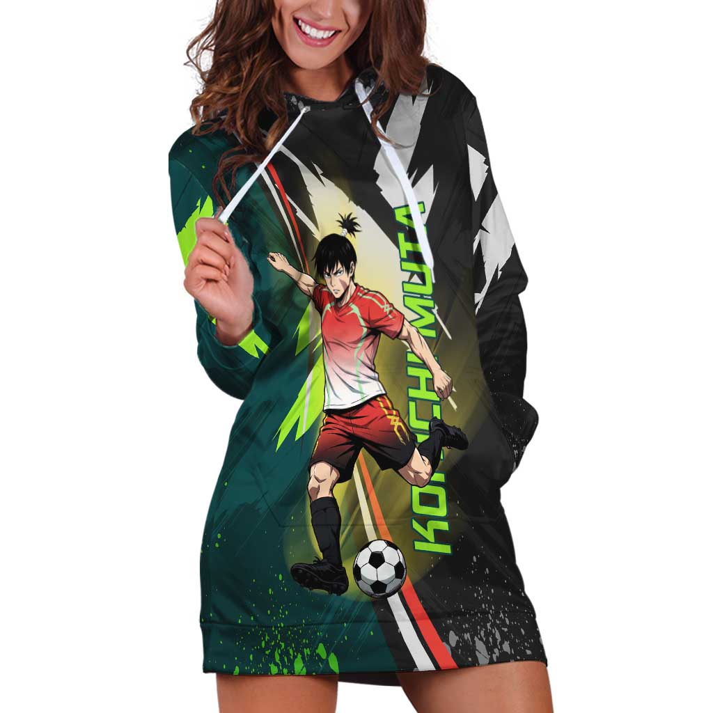 Personalized Kokichi Muta Jujutsu Kaisen Hoodie Dress Anime Soccer Theme Red Uniform Dynamic Kick Design