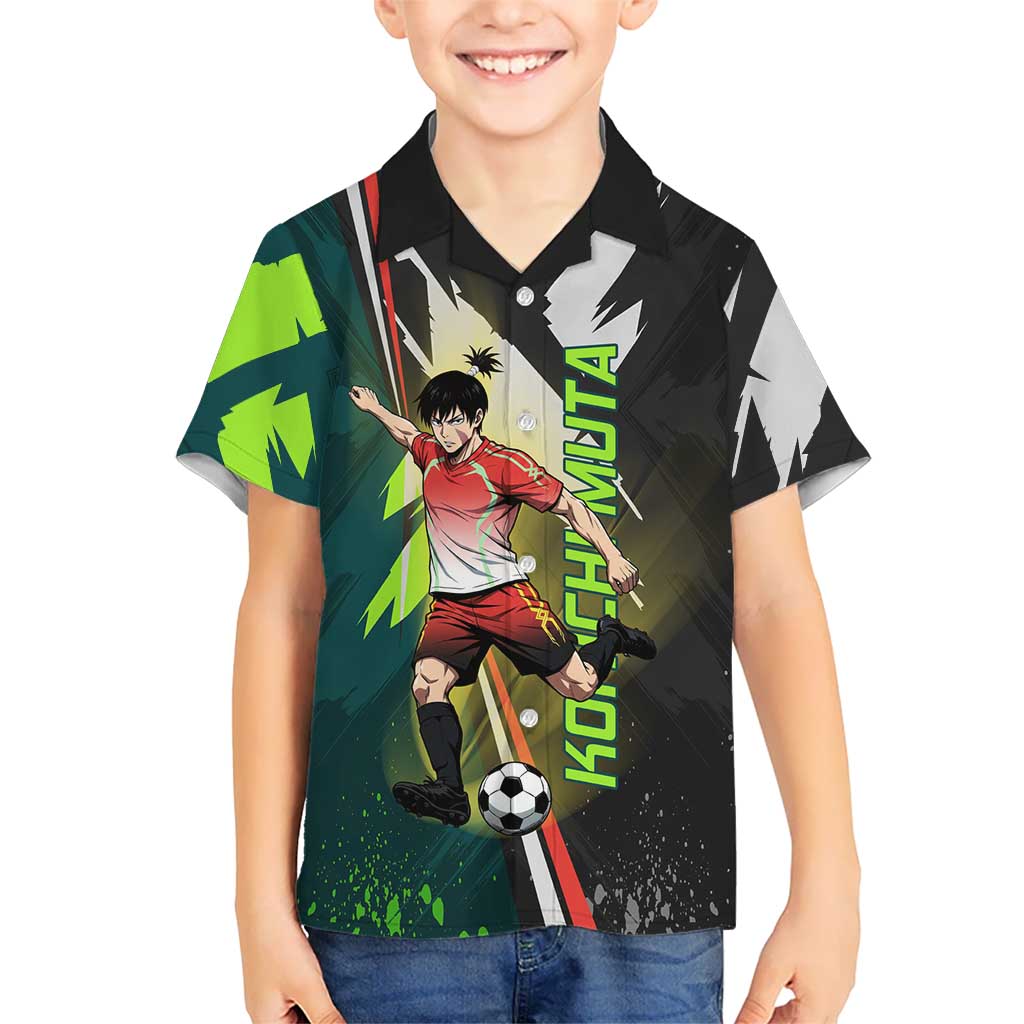 Personalized Kokichi Muta Jujutsu Kaisen Kid Hawaiian Shirt Anime Soccer Theme Red Uniform Dynamic Kick Design