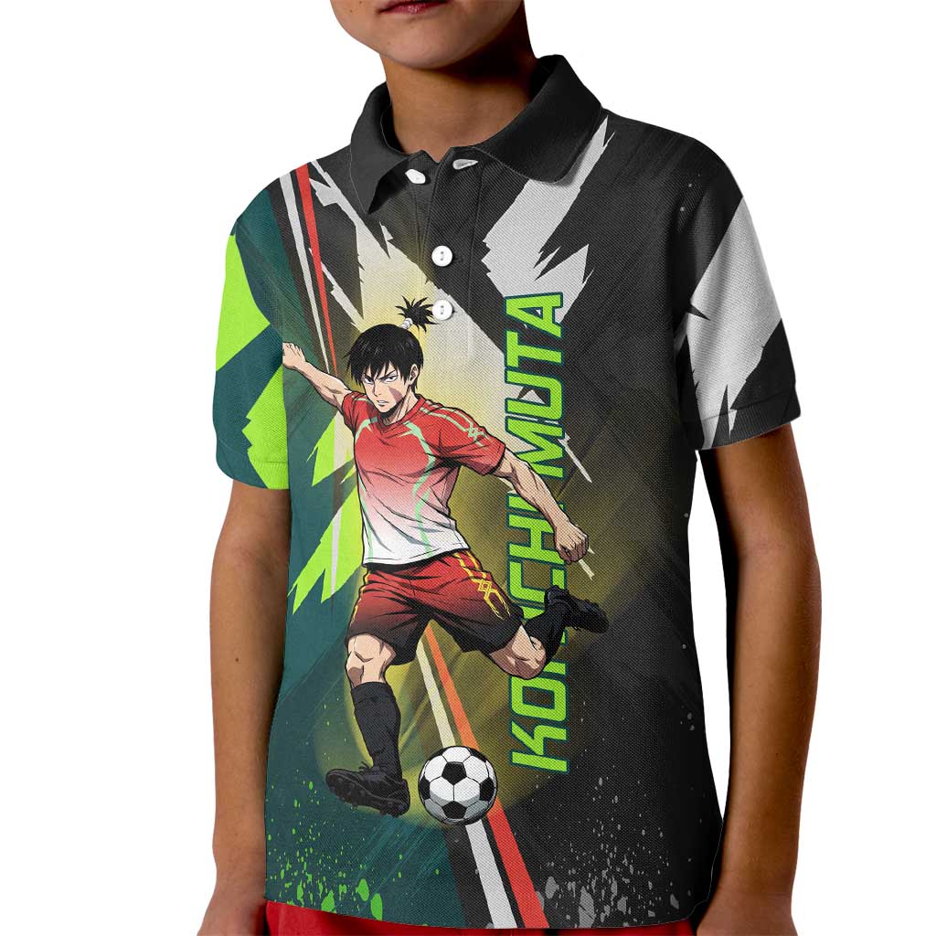 Personalized Kokichi Muta Jujutsu Kaisen Kid Polo Shirt Anime Soccer Theme Red Uniform Dynamic Kick Design