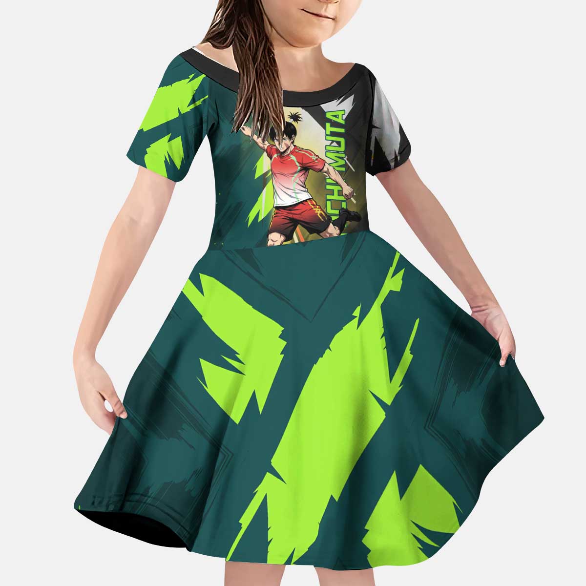 Personalized Kokichi Muta Jujutsu Kaisen Kid Short Sleeve Dress Anime Soccer Theme Red Uniform Dynamic Kick Design