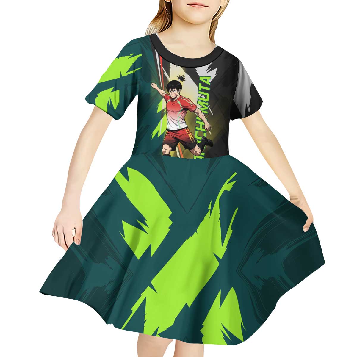Personalized Kokichi Muta Jujutsu Kaisen Kid Short Sleeve Dress Anime Soccer Theme Red Uniform Dynamic Kick Design