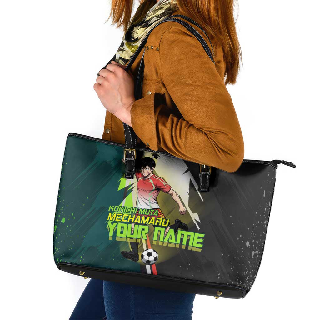 Personalized Kokichi Muta Jujutsu Kaisen Leather Tote Bag Anime Soccer Theme Red Uniform Dynamic Kick Design