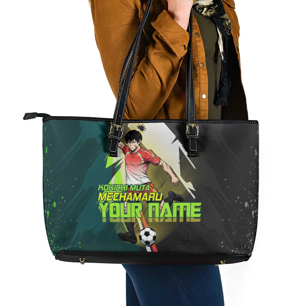 Personalized Kokichi Muta Jujutsu Kaisen Leather Tote Bag Anime Soccer Theme Red Uniform Dynamic Kick Design