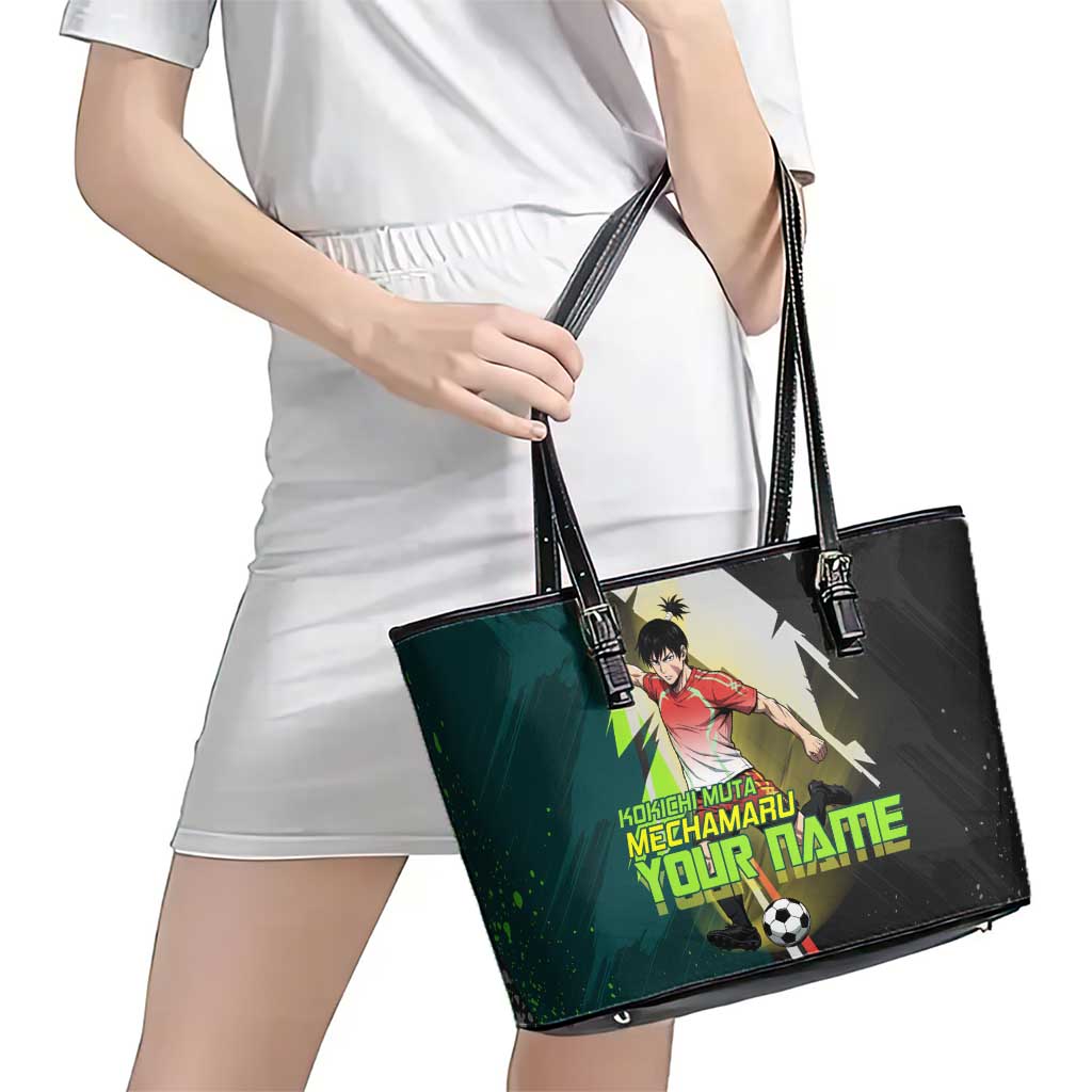 Personalized Kokichi Muta Jujutsu Kaisen Leather Tote Bag Anime Soccer Theme Red Uniform Dynamic Kick Design