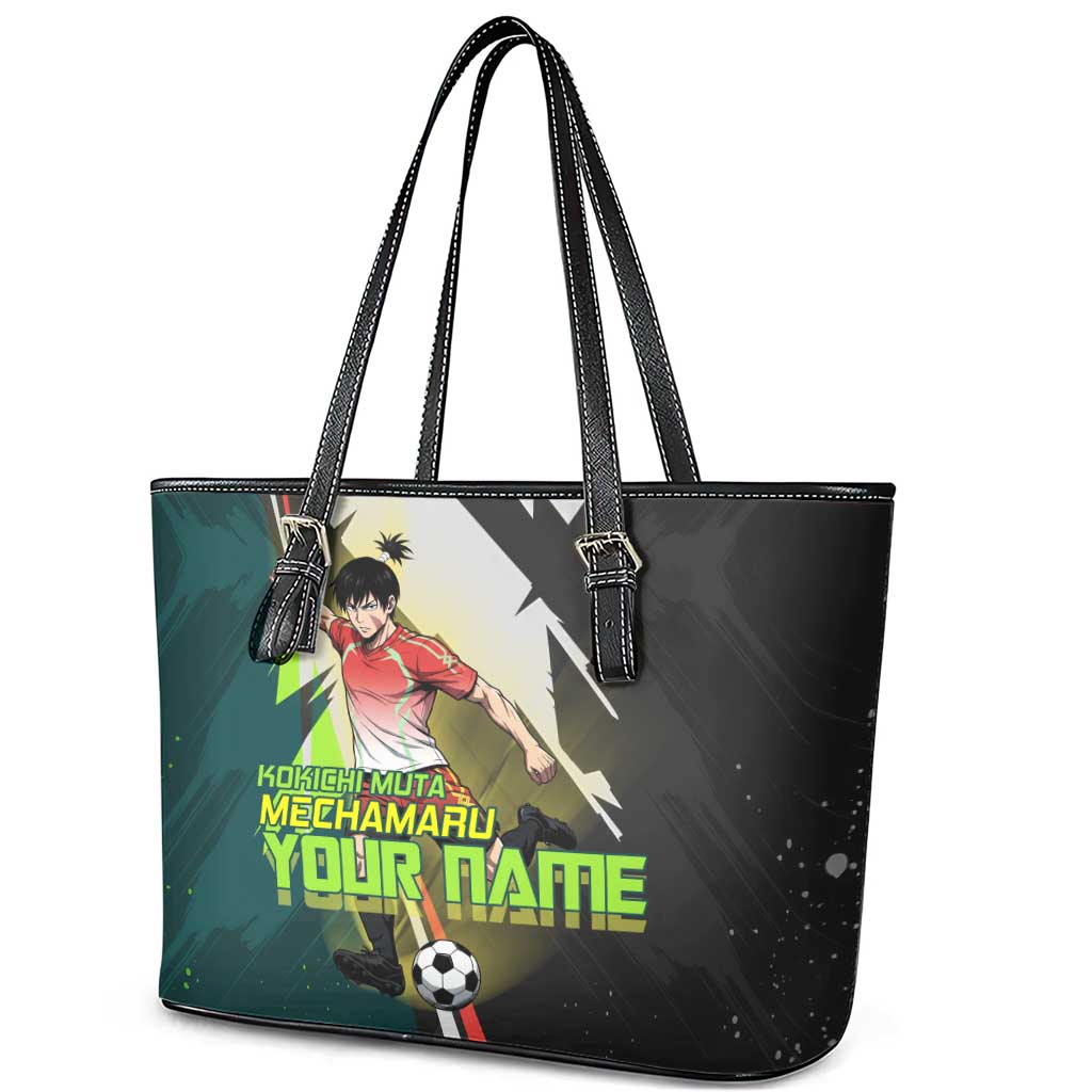 Personalized Kokichi Muta Jujutsu Kaisen Leather Tote Bag Anime Soccer Theme Red Uniform Dynamic Kick Design