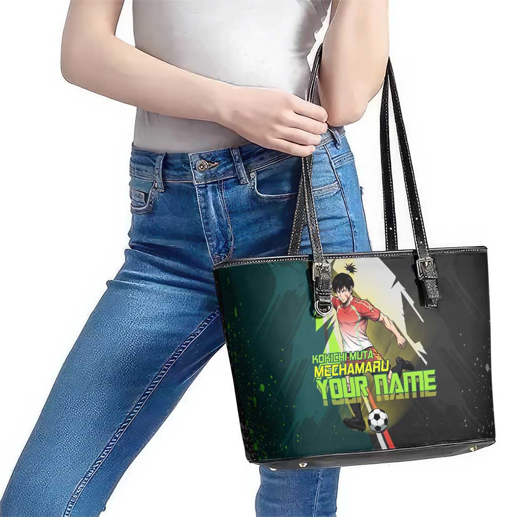 Personalized Kokichi Muta Jujutsu Kaisen Leather Tote Bag Anime Soccer Theme Red Uniform Dynamic Kick Design