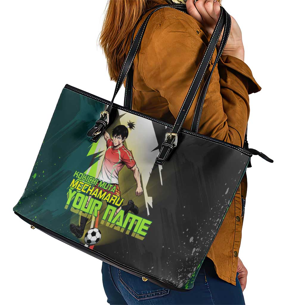 Personalized Kokichi Muta Jujutsu Kaisen Leather Tote Bag Anime Soccer Theme Red Uniform Dynamic Kick Design