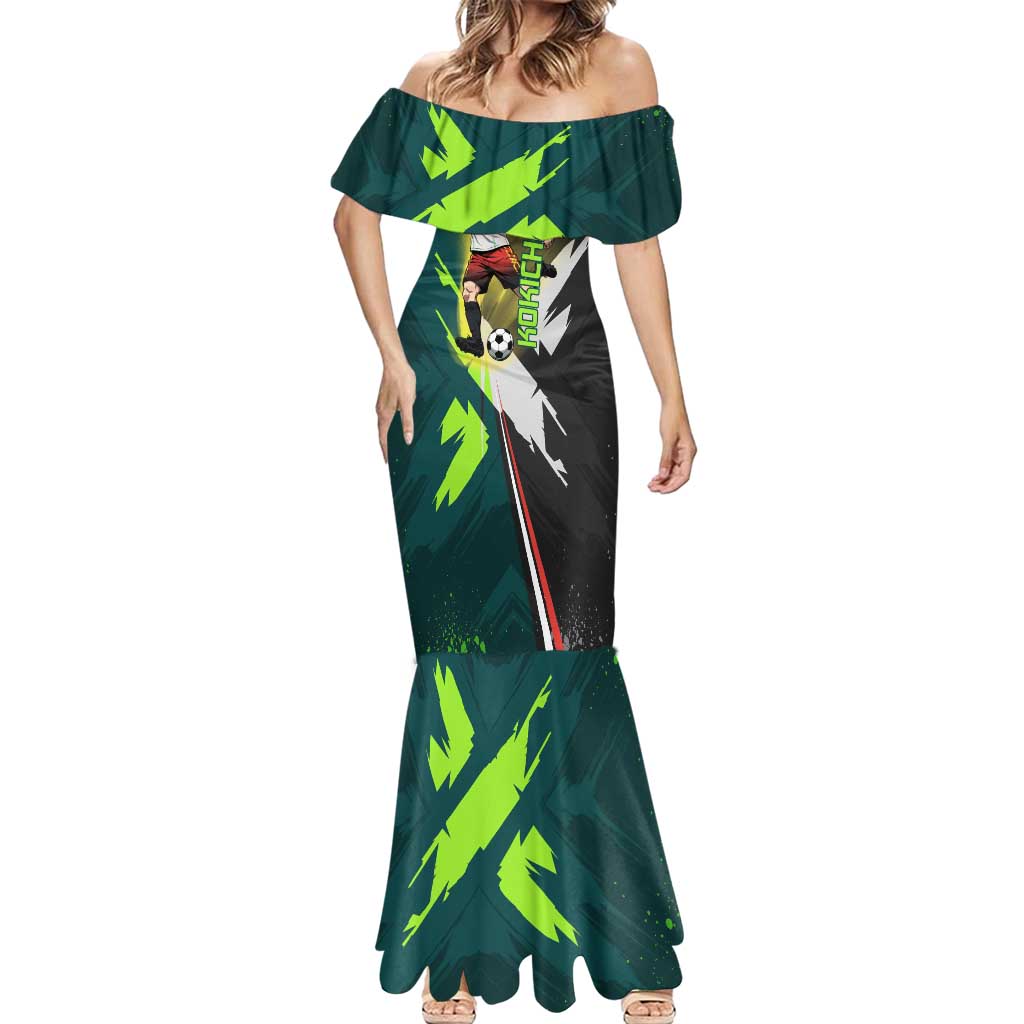 Personalized Kokichi Muta Jujutsu Kaisen Mermaid Dress Anime Soccer Theme Red Uniform Dynamic Kick Design