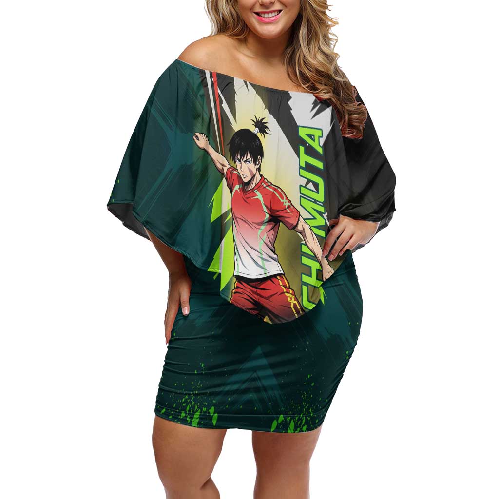 Personalized Kokichi Muta Jujutsu Kaisen Off Shoulder Short Dress Anime Soccer Theme Red Uniform Dynamic Kick Design