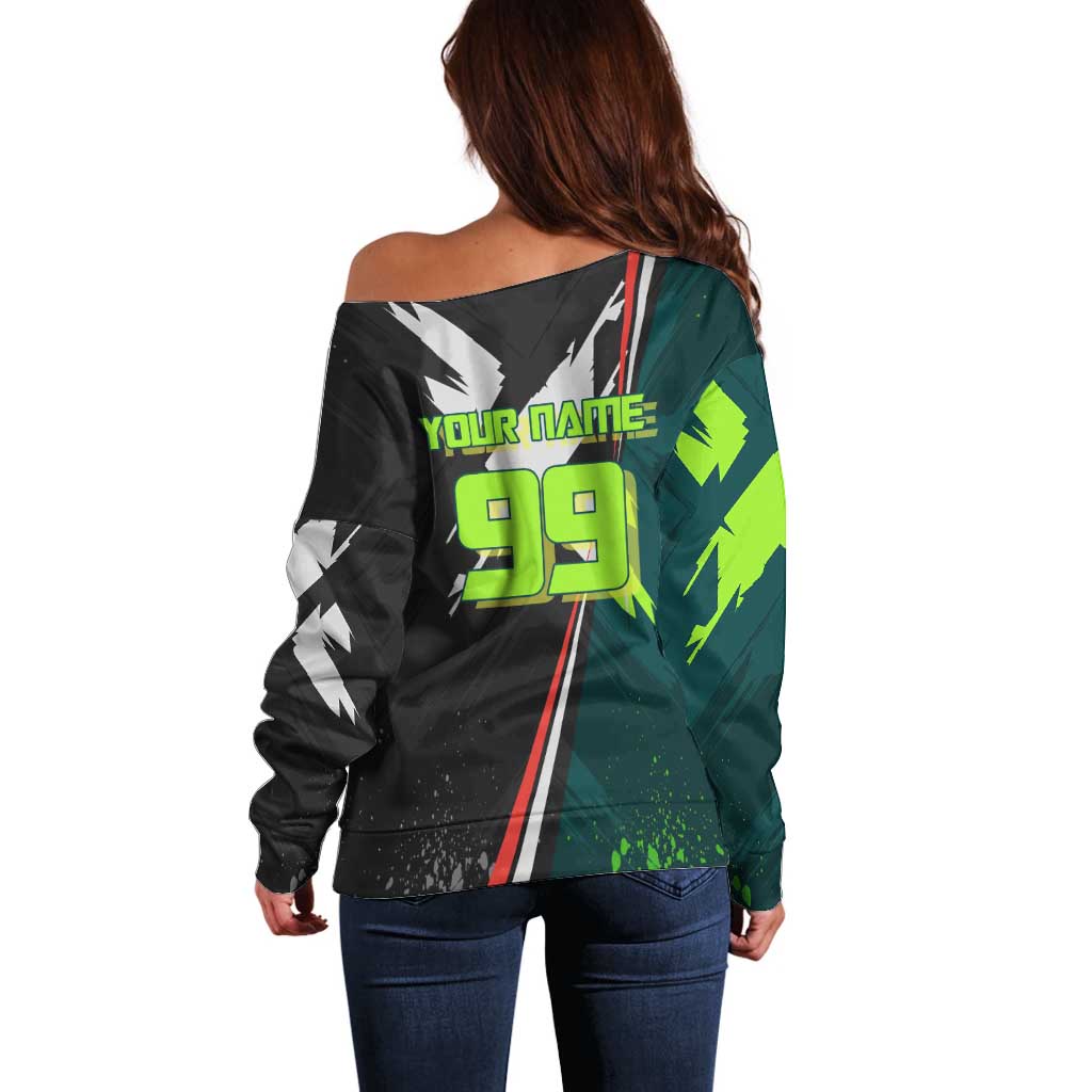 Personalized Kokichi Muta Jujutsu Kaisen Off Shoulder Sweater Anime Soccer Theme Red Uniform Dynamic Kick Design