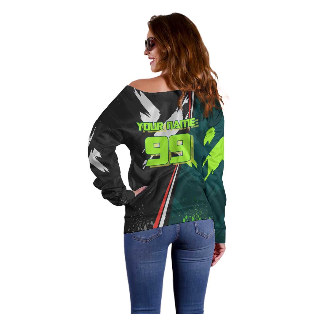Personalized Kokichi Muta Jujutsu Kaisen Off Shoulder Sweater Anime Soccer Theme Red Uniform Dynamic Kick Design