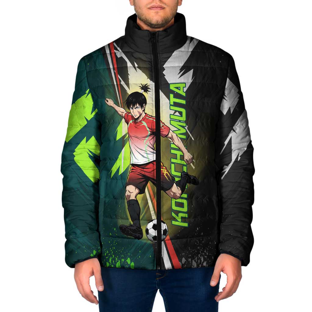 Personalized Kokichi Muta Jujutsu Kaisen Padded Jacket Anime Soccer Theme Red Uniform Dynamic Kick Design