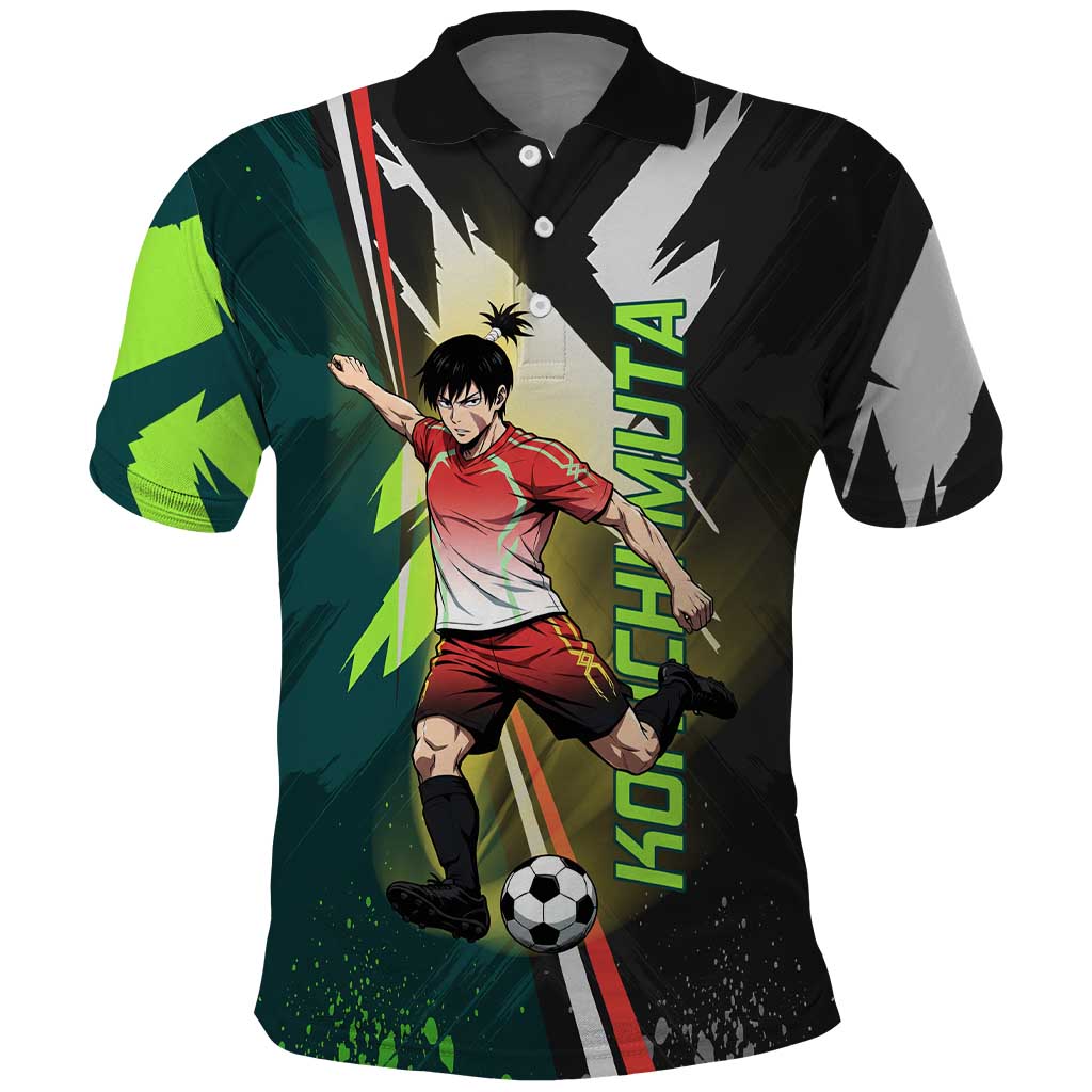 Personalized Kokichi Muta Jujutsu Kaisen Polo Shirt Anime Soccer Theme Red Uniform Dynamic Kick Design