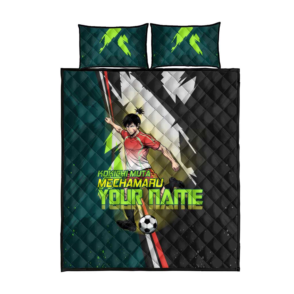 Personalized Kokichi Muta Jujutsu Kaisen Quilt Bed Set Anime Soccer Theme Red Uniform Dynamic Kick Design