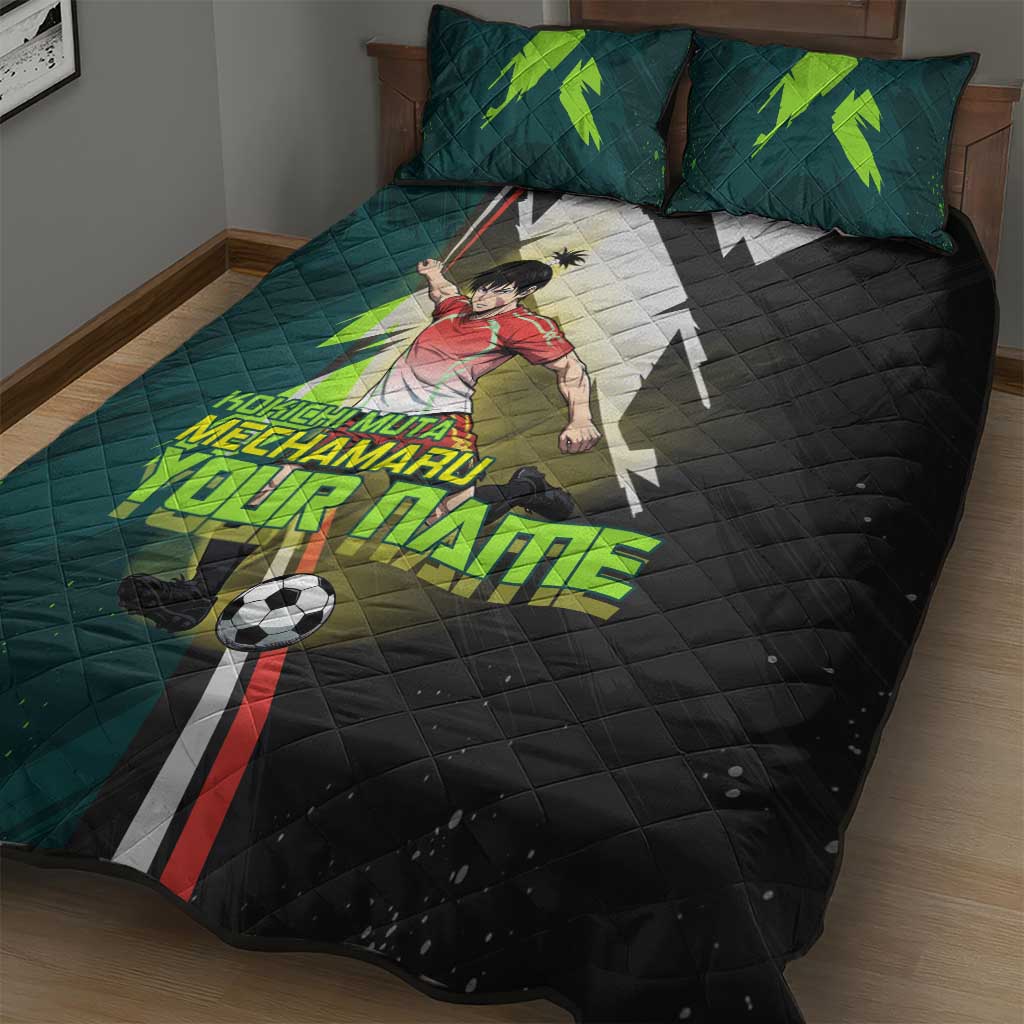 Personalized Kokichi Muta Jujutsu Kaisen Quilt Bed Set Anime Soccer Theme Red Uniform Dynamic Kick Design