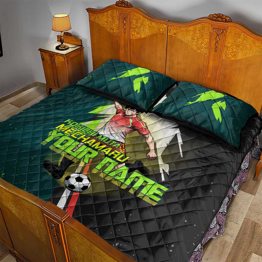 Personalized Kokichi Muta Jujutsu Kaisen Quilt Bed Set Anime Soccer Theme Red Uniform Dynamic Kick Design
