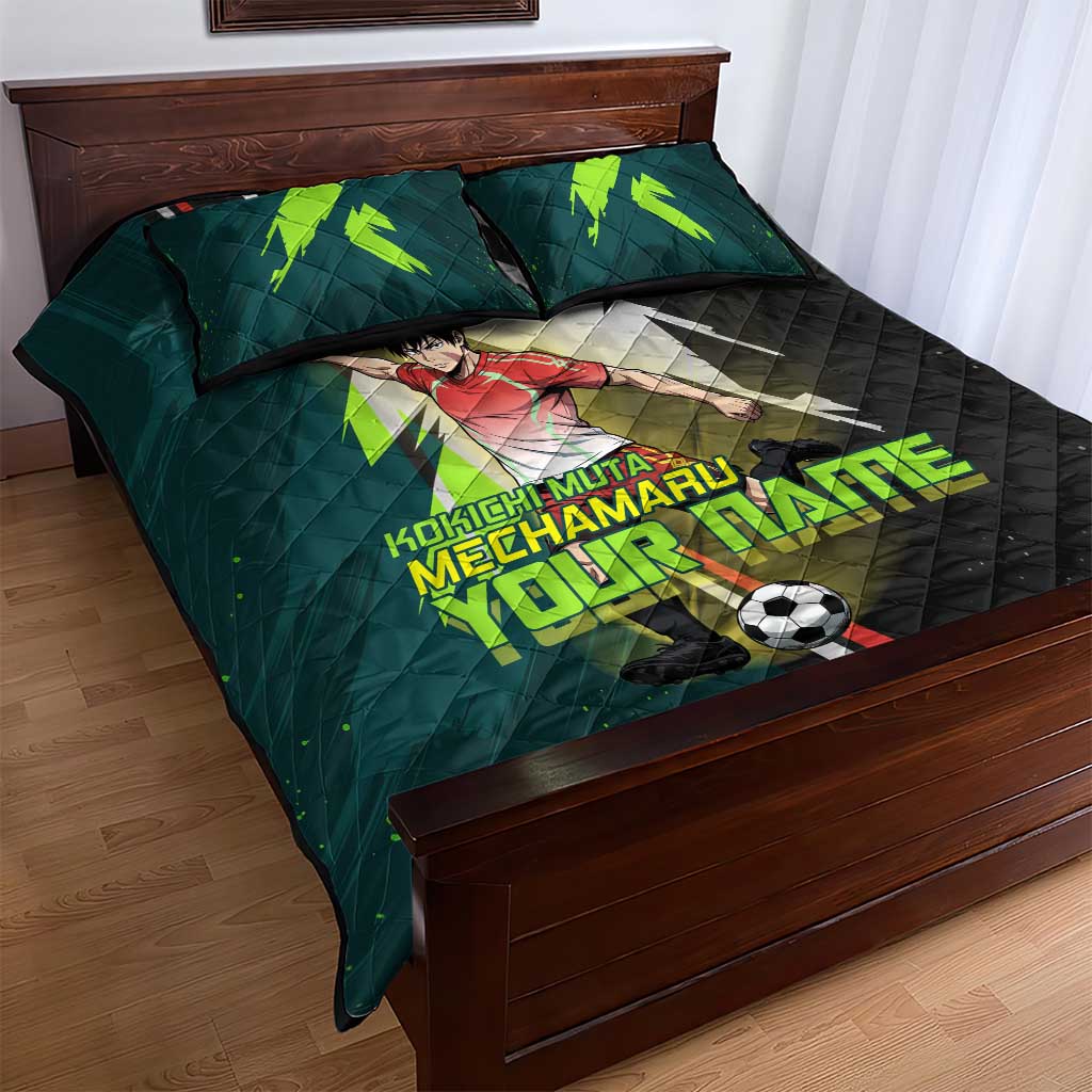 Personalized Kokichi Muta Jujutsu Kaisen Quilt Bed Set Anime Soccer Theme Red Uniform Dynamic Kick Design