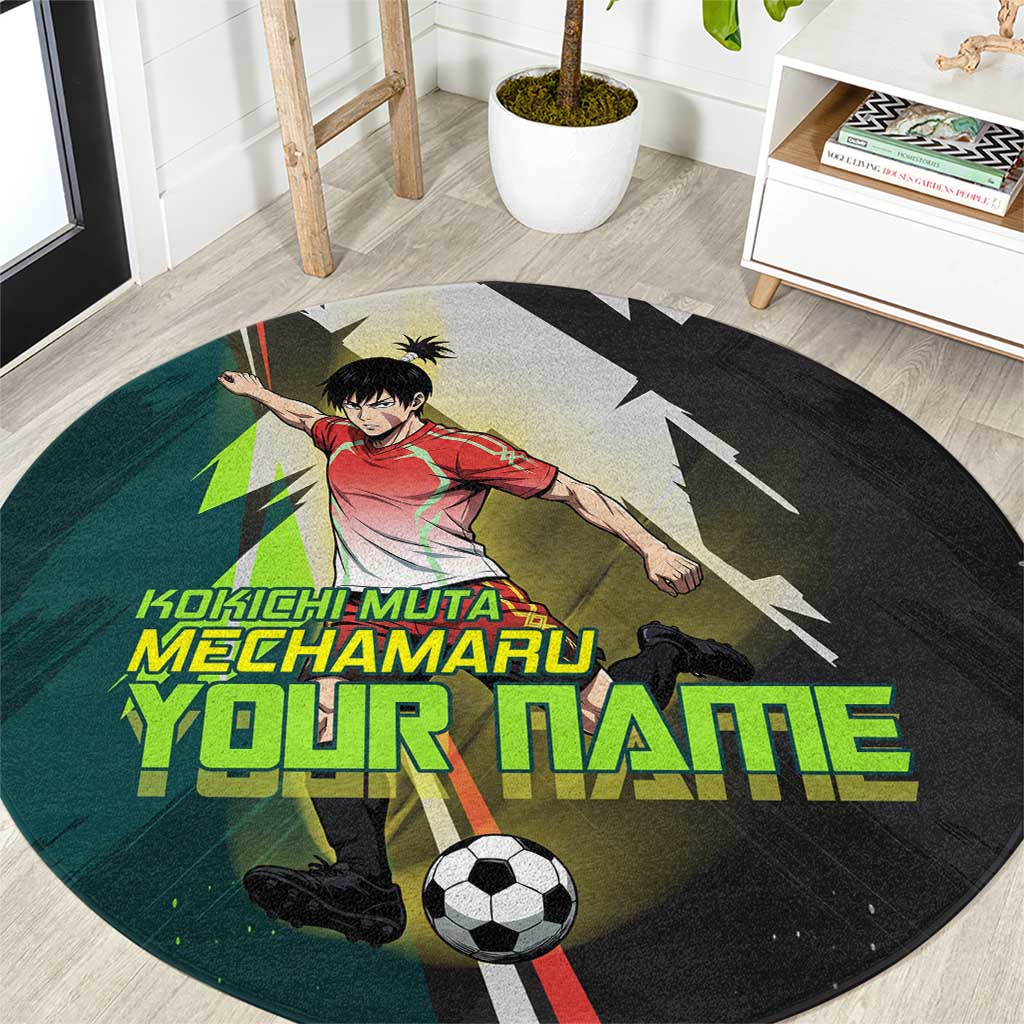 Personalized Kokichi Muta Jujutsu Kaisen Round Carpet Anime Soccer Theme Red Uniform Dynamic Kick Design