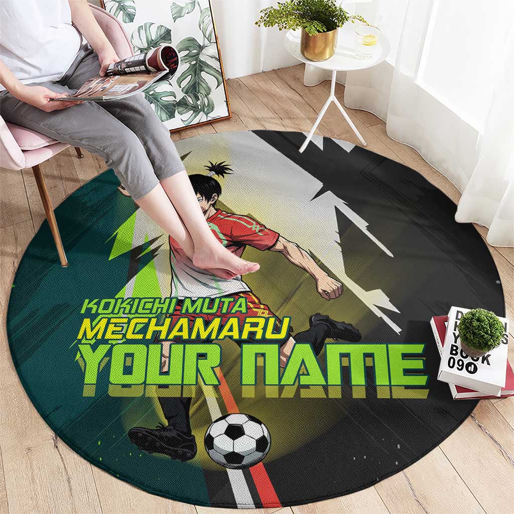 Personalized Kokichi Muta Jujutsu Kaisen Round Carpet Anime Soccer Theme Red Uniform Dynamic Kick Design