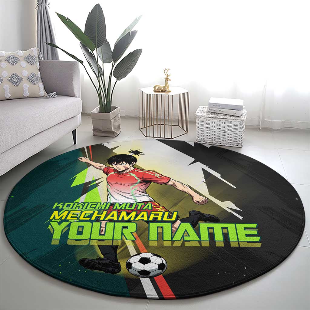 Personalized Kokichi Muta Jujutsu Kaisen Round Carpet Anime Soccer Theme Red Uniform Dynamic Kick Design
