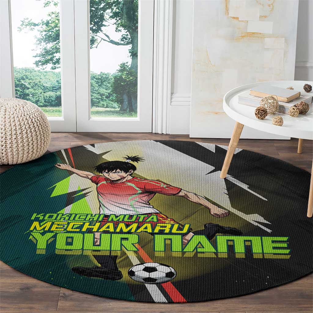Personalized Kokichi Muta Jujutsu Kaisen Round Carpet Anime Soccer Theme Red Uniform Dynamic Kick Design