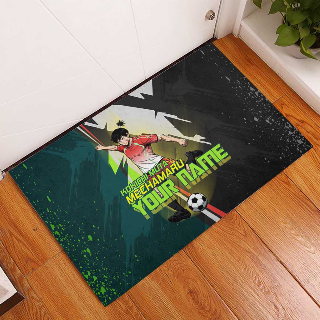 Personalized Kokichi Muta Jujutsu Kaisen Rubber Doormat Anime Soccer Theme Red Uniform Dynamic Kick Design