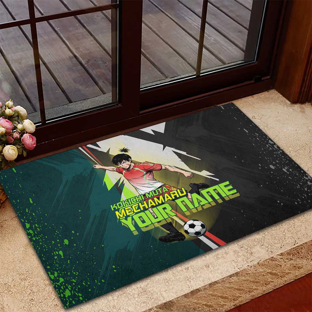 Personalized Kokichi Muta Jujutsu Kaisen Rubber Doormat Anime Soccer Theme Red Uniform Dynamic Kick Design