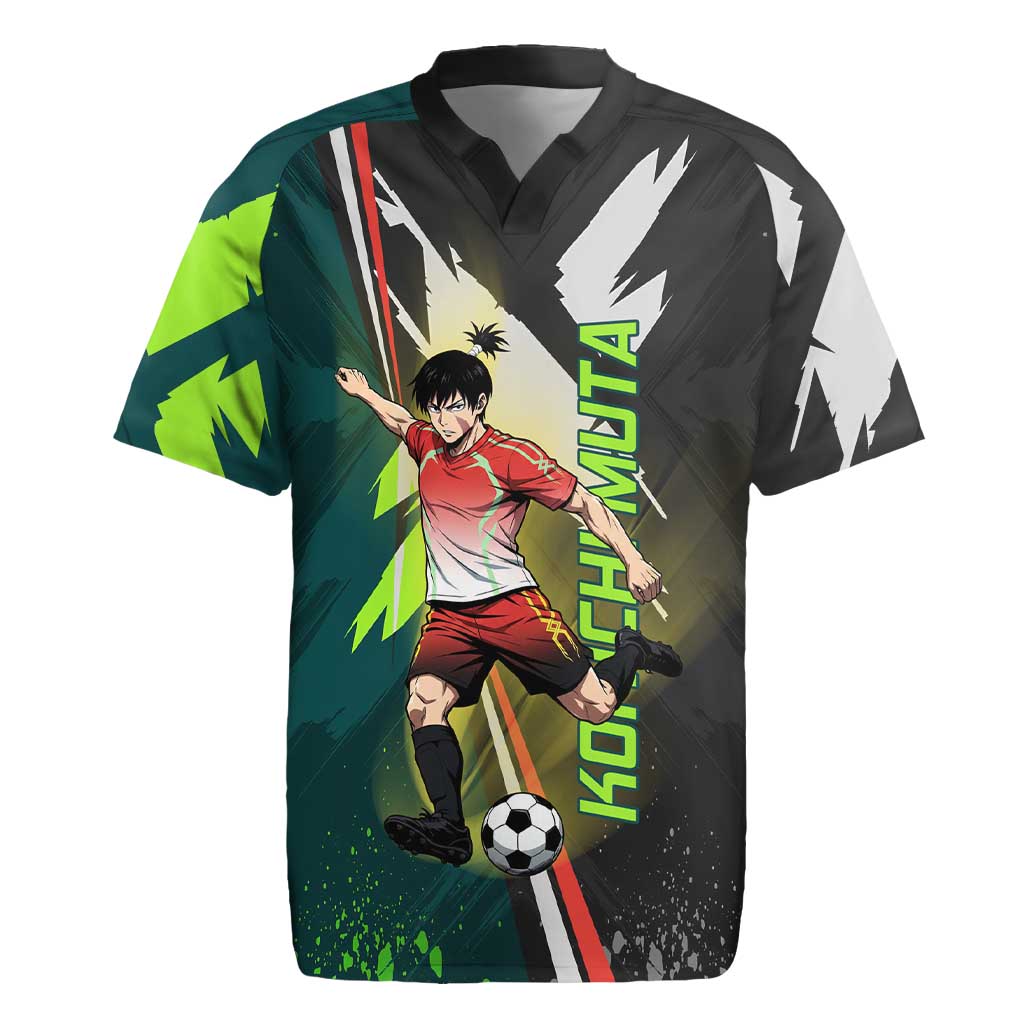 Personalized Kokichi Muta Jujutsu Kaisen Rugby Jersey Anime Soccer Theme Red Uniform Dynamic Kick Design
