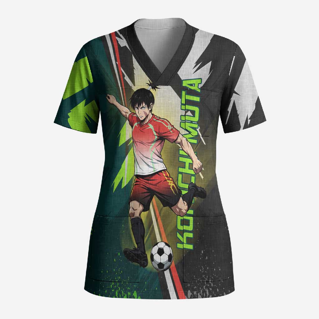 Personalized Kokichi Muta Jujutsu Kaisen Scrub Top Anime Soccer Theme Red Uniform Dynamic Kick Design