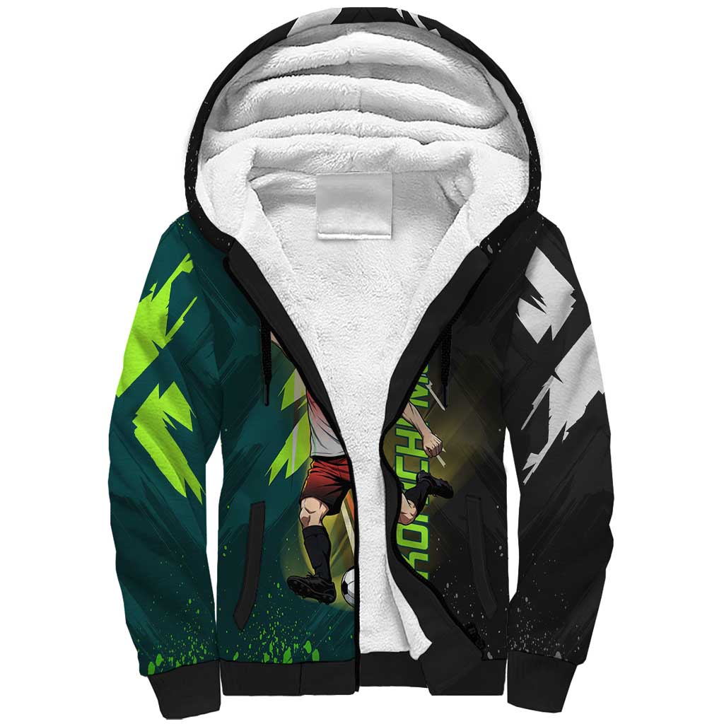 Personalized Kokichi Muta Jujutsu Kaisen Sherpa Hoodie Anime Soccer Theme Red Uniform Dynamic Kick Design