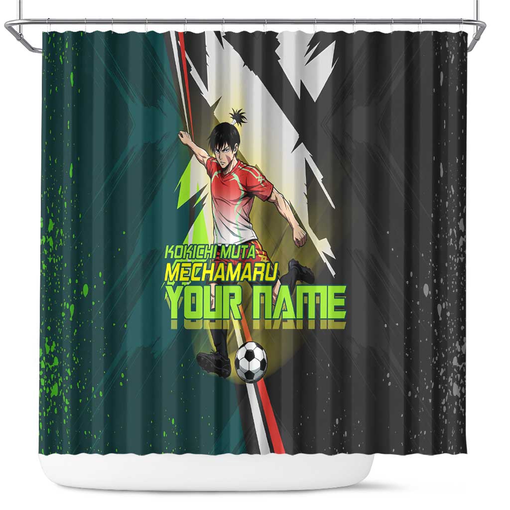 Personalized Kokichi Muta Jujutsu Kaisen Shower Curtain Anime Soccer Theme Red Uniform Dynamic Kick Design
