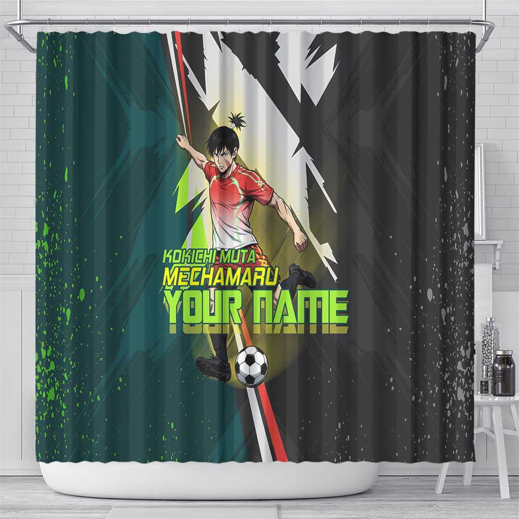 Personalized Kokichi Muta Jujutsu Kaisen Shower Curtain Anime Soccer Theme Red Uniform Dynamic Kick Design