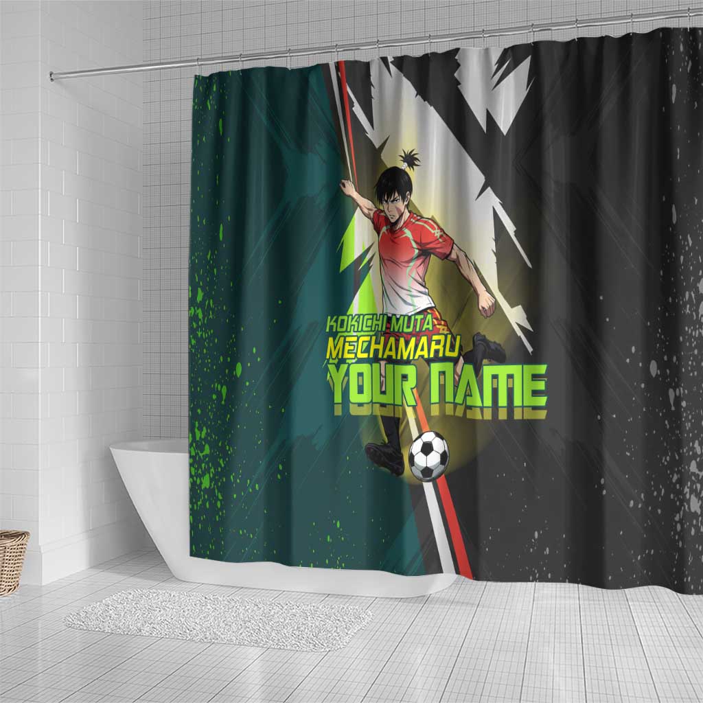 Personalized Kokichi Muta Jujutsu Kaisen Shower Curtain Anime Soccer Theme Red Uniform Dynamic Kick Design
