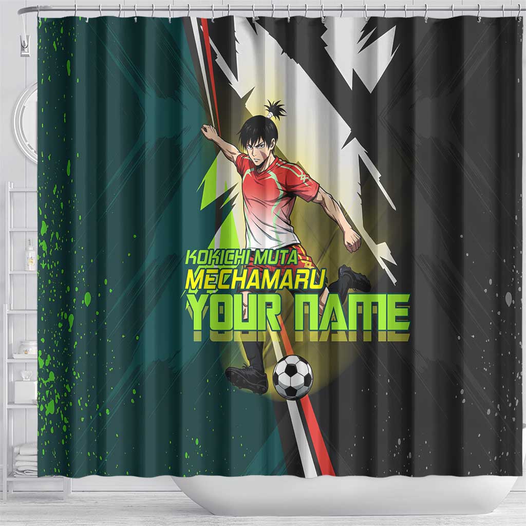 Personalized Kokichi Muta Jujutsu Kaisen Shower Curtain Anime Soccer Theme Red Uniform Dynamic Kick Design