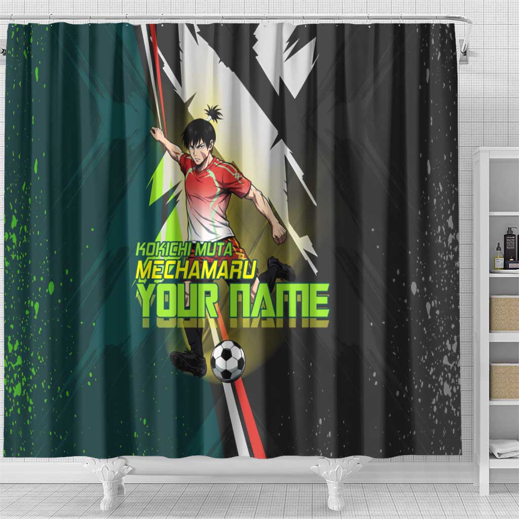 Personalized Kokichi Muta Jujutsu Kaisen Shower Curtain Anime Soccer Theme Red Uniform Dynamic Kick Design