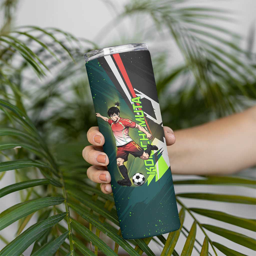 Personalized Kokichi Muta Jujutsu Kaisen Skinny Tumbler Anime Soccer Theme Red Uniform Dynamic Kick Design