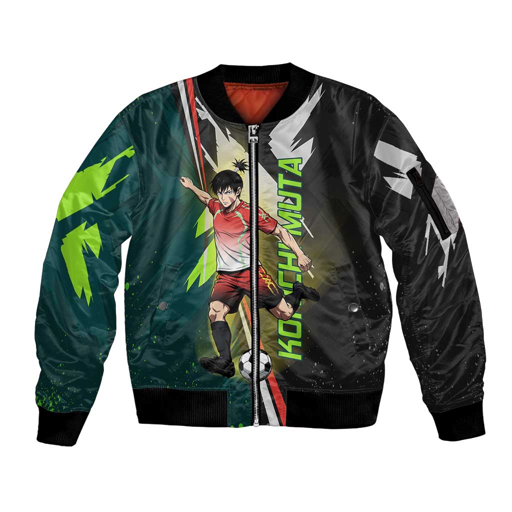 Personalized Kokichi Muta Jujutsu Kaisen Sleeve Zip Bomber Jacket Anime Soccer Theme Red Uniform Dynamic Kick Design