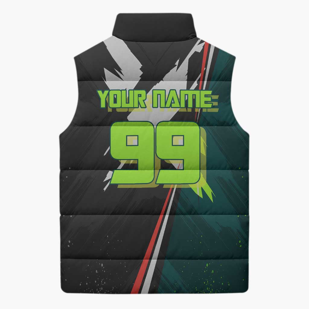 Personalized Kokichi Muta Jujutsu Kaisen Sleeveless Puffer Jacket Anime Soccer Theme Red Uniform Dynamic Kick Design