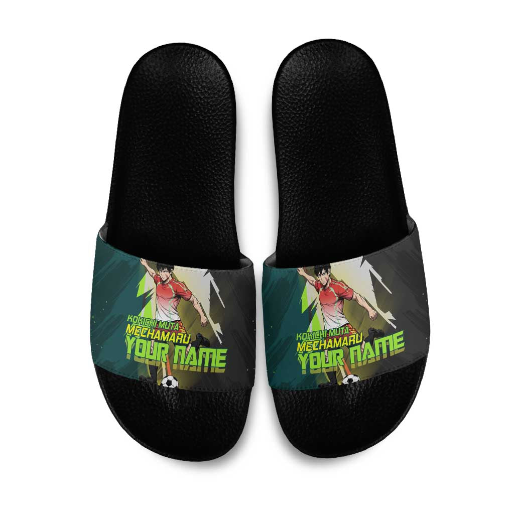 Personalized Kokichi Muta Jujutsu Kaisen Slide Sandals Anime Soccer Theme Red Uniform Dynamic Kick Design