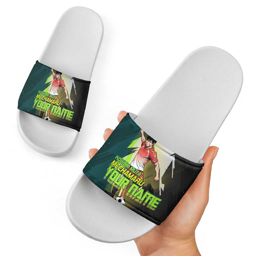 Personalized Kokichi Muta Jujutsu Kaisen Slide Sandals Anime Soccer Theme Red Uniform Dynamic Kick Design