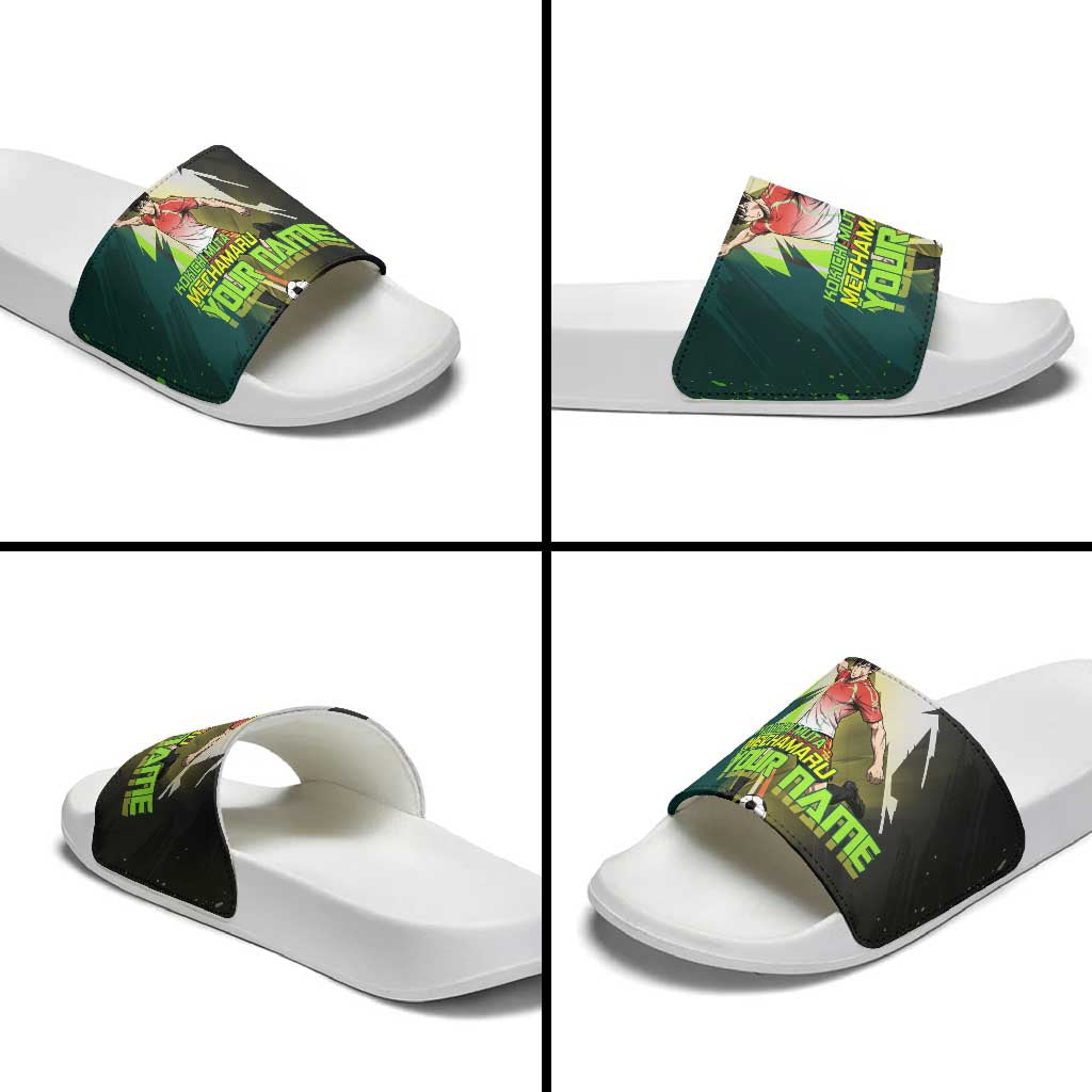 Personalized Kokichi Muta Jujutsu Kaisen Slide Sandals Anime Soccer Theme Red Uniform Dynamic Kick Design