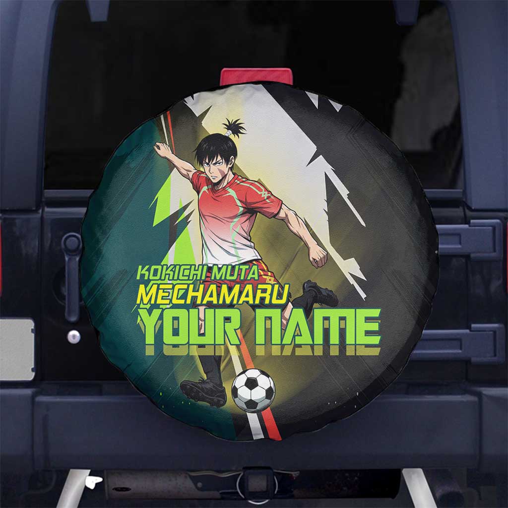 Personalized Kokichi Muta Jujutsu Kaisen Spare Tire Cover Anime Soccer Theme Red Uniform Dynamic Kick Design