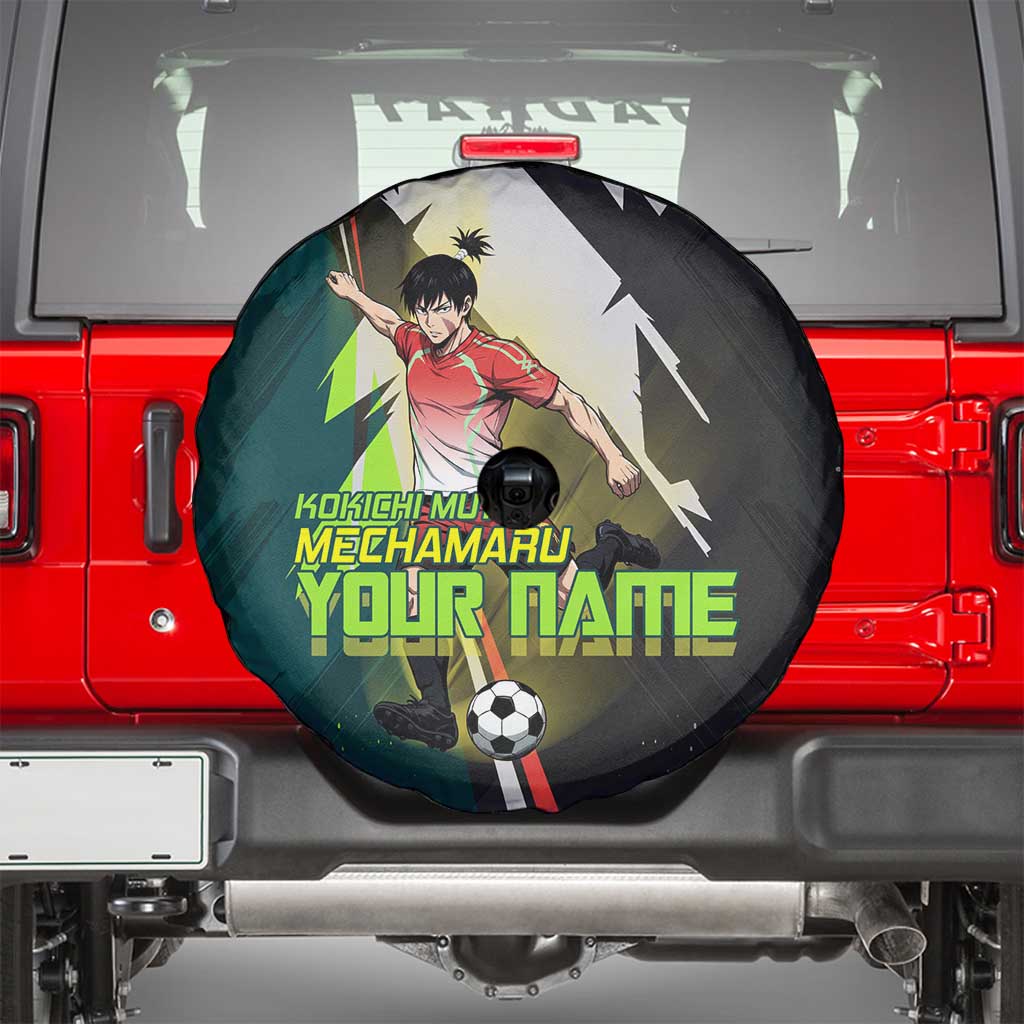 Personalized Kokichi Muta Jujutsu Kaisen Spare Tire Cover Anime Soccer Theme Red Uniform Dynamic Kick Design
